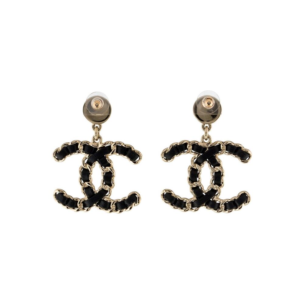 Chanel Gold-tone 2025 Leather Interlocking CC Drop Earrings - Picture 2 of 2